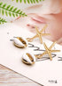 Boho Earrings, Dangle Earrings, Starfish Shell Cowrie White Gold